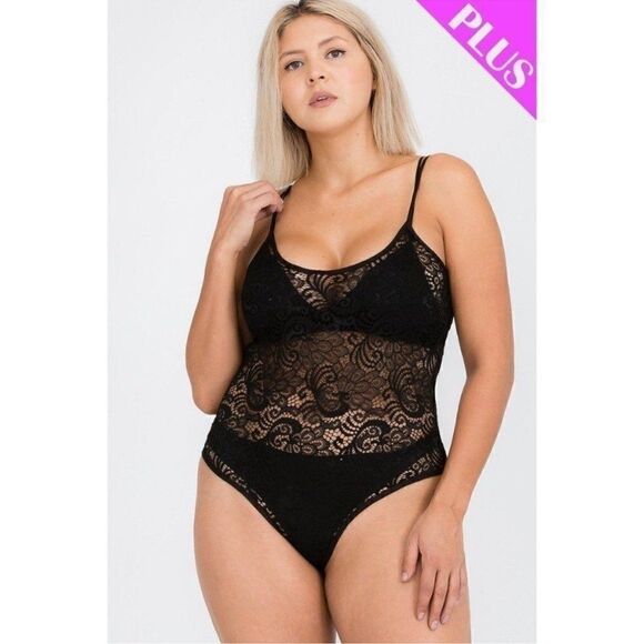 NWT Plus Size Curvy WHITE Lace Cami Bodysuit Criss Cross Open Back- Size 1XL - Picture 3 of 8